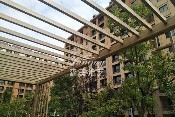 上海宜浩歐景夏櫟路333弄鋼構涼亭仿木紋漆